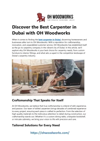 Best Carpenter in Dubai: Quality Craftsmanship, Guaranteed