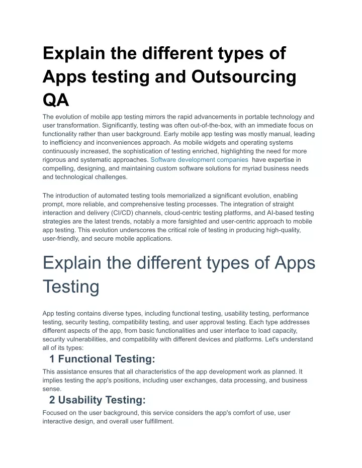 explain the different types of apps testing