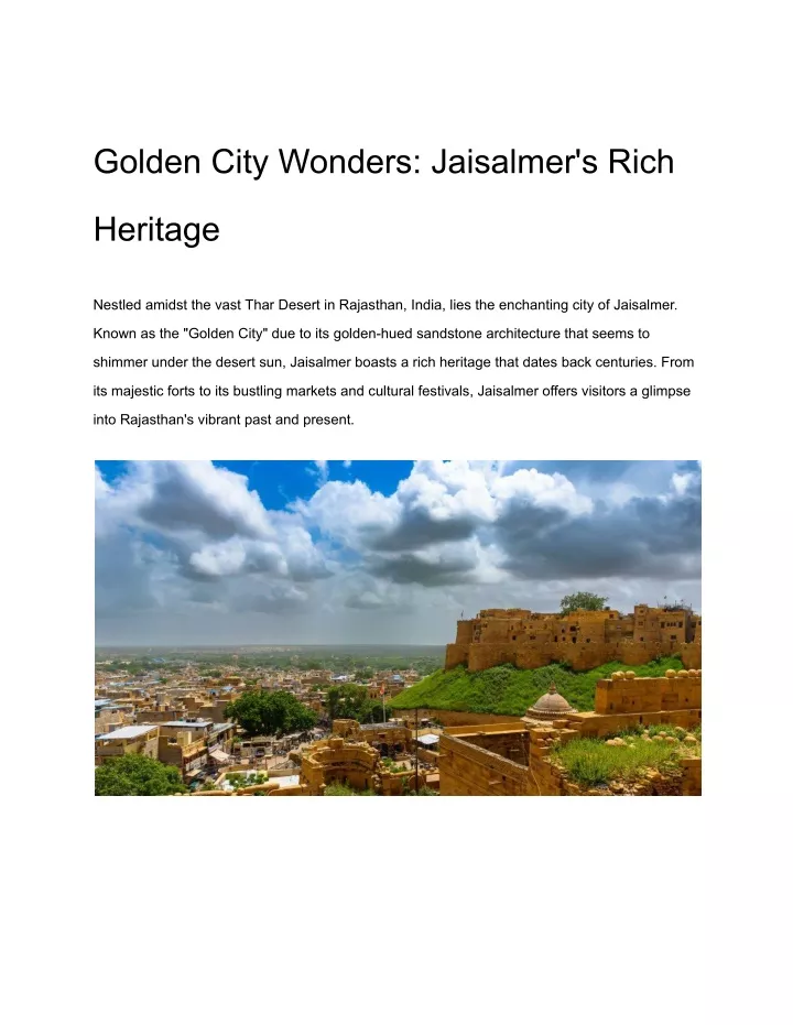 golden city wonders jaisalmer s rich