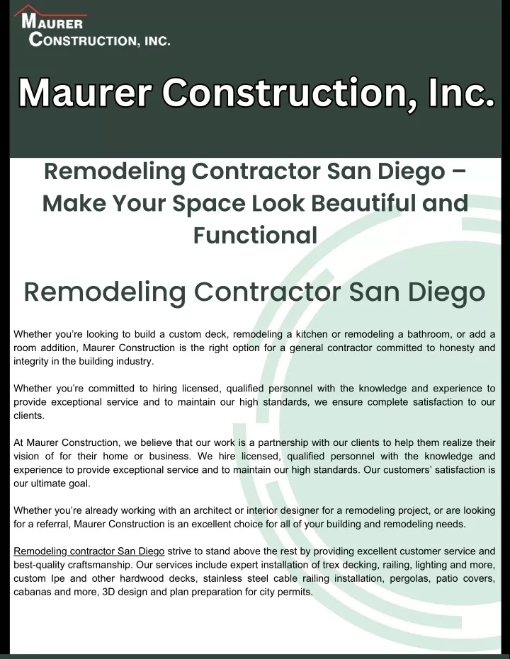 maurer construction inc maurer construction inc