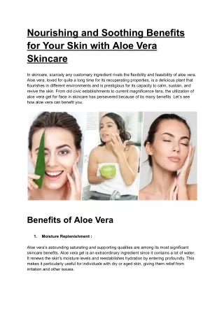 Nourishing and Soothing Benefits for Your Skin with Aloe Vera Skincare