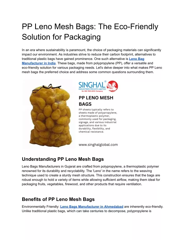 pp leno mesh bags the eco friendly solution