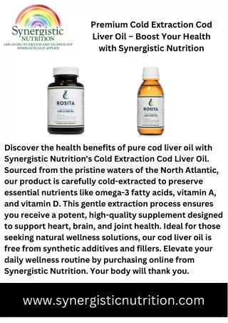 Premium Cold Extraction Cod Liver Oil – Boost Your Health with Synergistic Nutrition