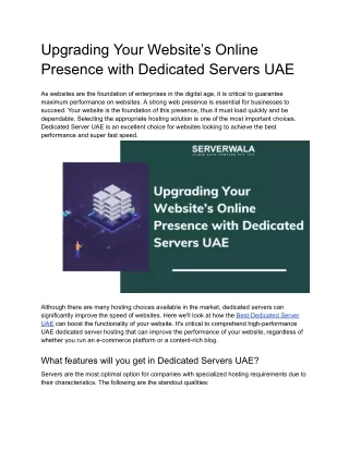 SP -Upgrading Your Website’s Online Presence with Dedicated Servers UAE