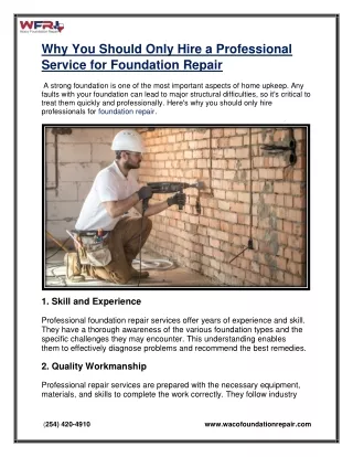 Why You Should Only Hire a Professional Service for Foundation Repair