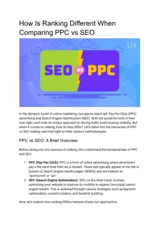 How Is Ranking Different When Comparing PPC vs SEO