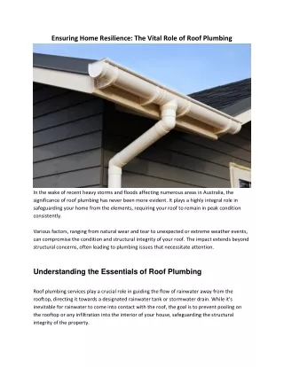 Ensuring Home Resilience: The Vital Role of Roof Plumbing