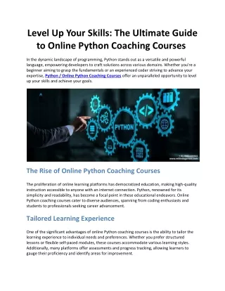 Level Up Your Skills: The Ultimate Guide to Online Python Coaching Courses