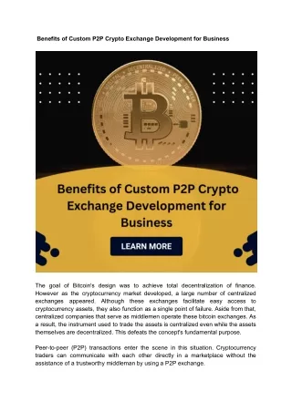 Benefits of Custom P2P Crypto Exchange Development for Business