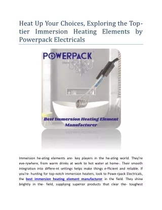 Heat Up Your Choices, Exploring the Top-tier Immersion Heating Elements by Powerpack Electricals