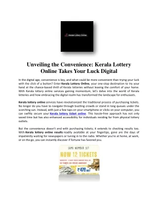 Kerala State Lottery Online Purchase | Kerala Lottery Online