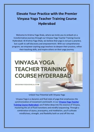 Elevate Your Practice with the Premier Vinyasa Yoga Teacher Training Course Hyderabad