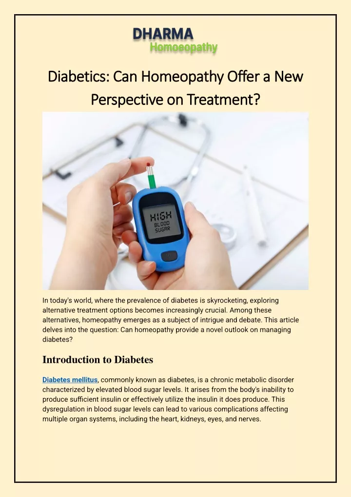 diabetics can homeopathy offer a new diabetics