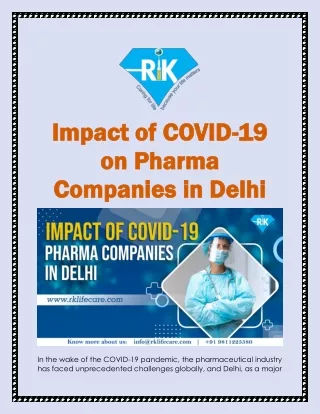 Impact of COVID-19 on Pharma Companies in Delhi 2024