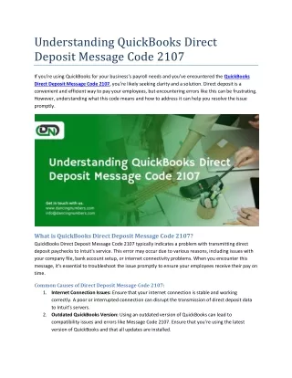 Understanding QuickBooks Direct Deposit Message Code 2107