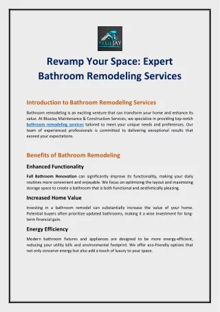 Revamp Your Space: Expert Bathroom Remodeling Services