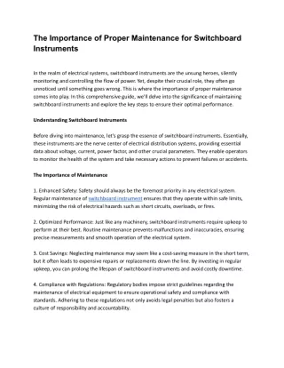 The Importance of Proper Maintenance for Switchboard Instruments