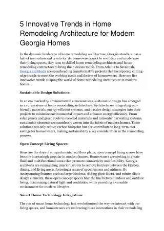 5 Innovative Trends in Home Remodeling Architecture for Modern Georgia Homes