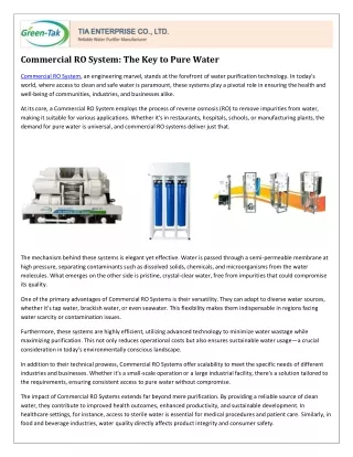 Commercial RO System: Get Clean Water for Your Business
