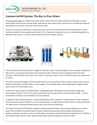 commercial ro system the key to pure water