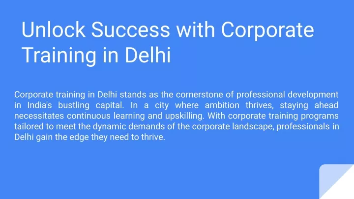 unlock success with corporate training in delhi