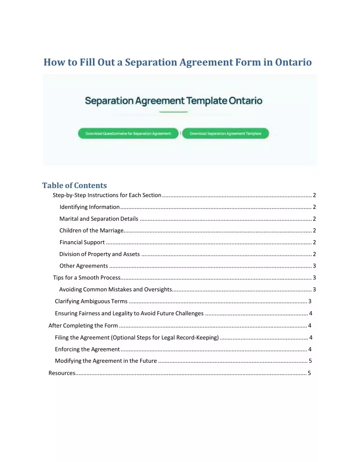 how to fill out a separation agreement form