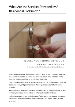 What Are the Services Provided by A Residential Locksmith