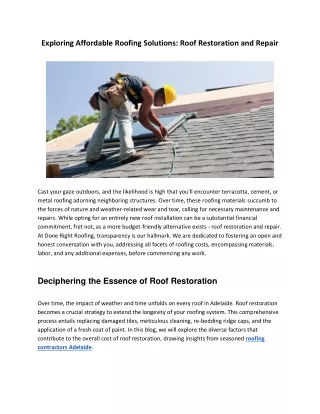 Exploring Affordable Roofing Solutions: Roof Restoration and Repair