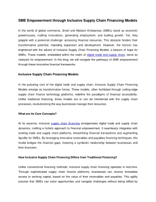 SME Empowerment through Inclusive Supply Chain Financing Models