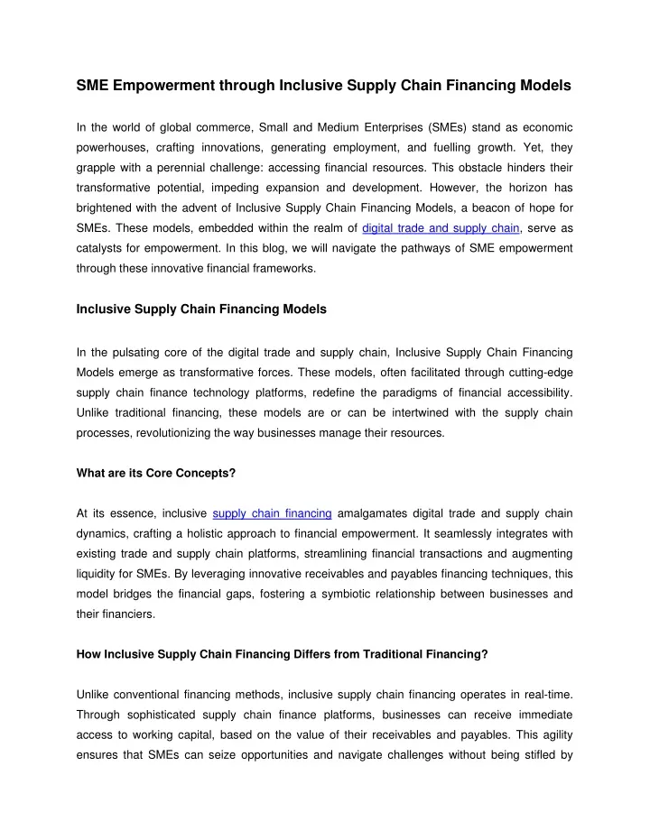 sme empowerment through inclusive supply chain