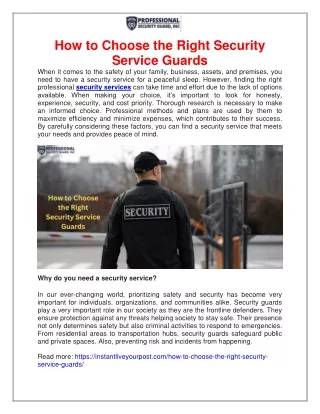 How to Choose the Right Security Service Guards