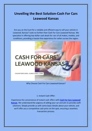 Unveiling the Best Solution-Cash For Cars Leawood Kansas