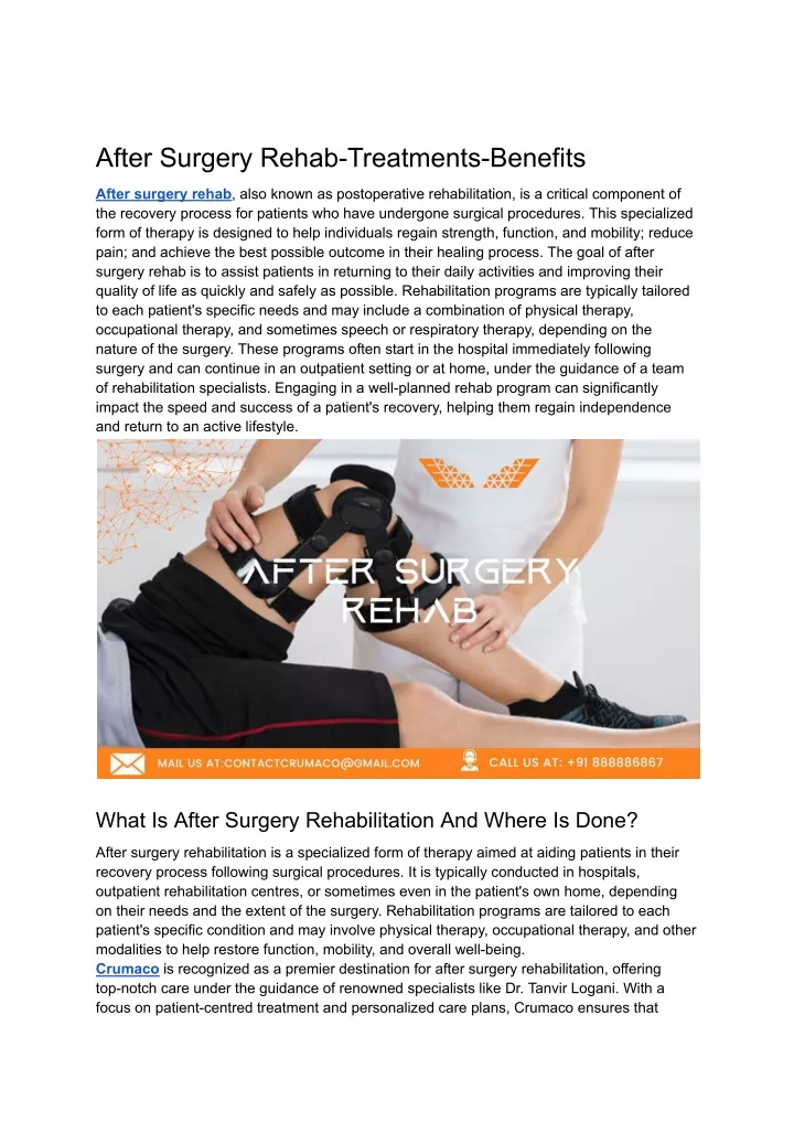 after surgery rehab treatments benefits