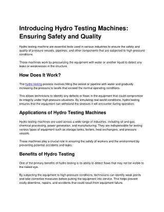 Hydro Testing Machine