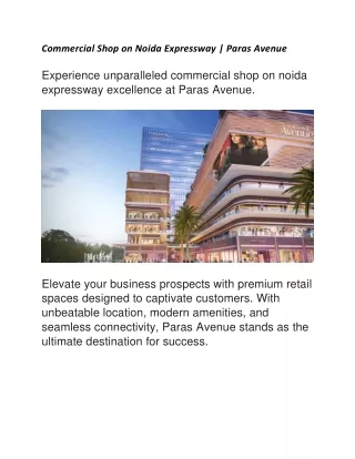 Commercial Shop on Noida Expressway | Paras Avenue