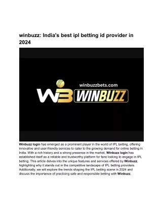 winbuzz: India's best ipl betting id provider in 2024