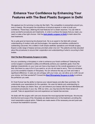 Enhance Your Confidence by Enhancing Your Features with The Best Plastic Surgeon in Delhi