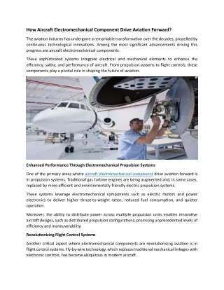 How Aircraft Electromechanical Component Drive Aviation Forward