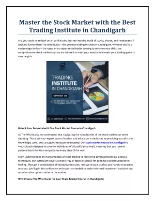 Master the Stock Market with the Best Trading Institute in Chandigarh