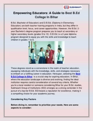 Best B.Ed College In Bihar