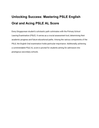 Unlocking Success_ Mastering PSLE English Oral and Acing PSLE AL Score