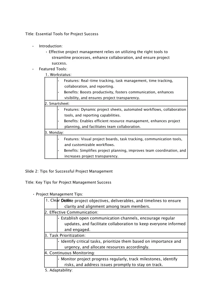 title essential tools for project success