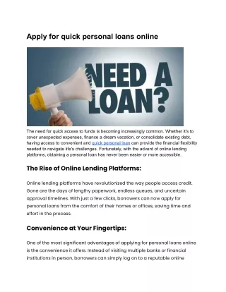 Apply for quick personal loans online