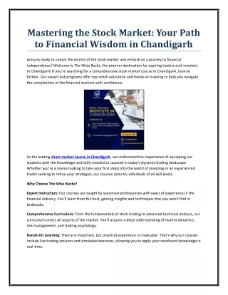 Mastering the Stock Market: Your Path to Financial Wisdom in Chandigarh