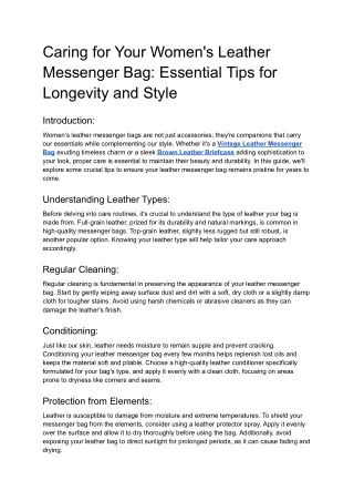 Caring for Your Women's Leather Messenger Bag: Essential Tips for Longevity and