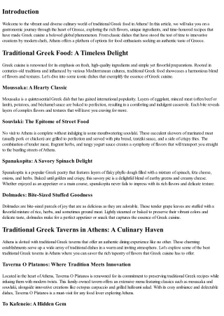 Traditional Greek Food in Athens: From Classics to Contemporary Creations