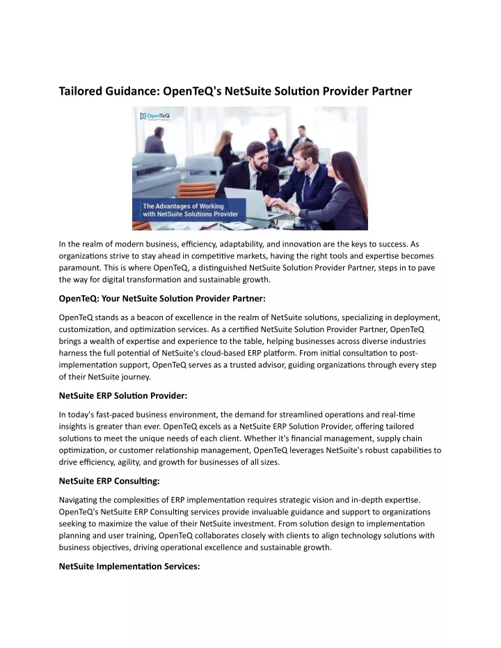 tailored guidance openteq s netsuite solution