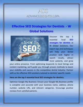 Effective SEO Strategies for Dentists  - W Global Solutions