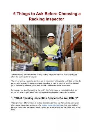 6 Things to Ask Before Choosing a Racking Inspector