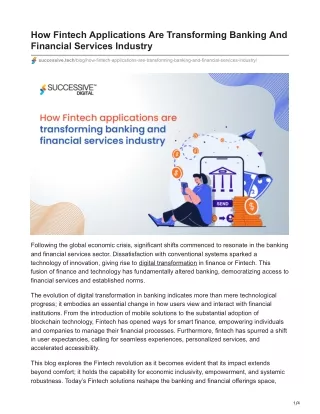 How Fintech Applications Are Transforming Banking And Financial Services